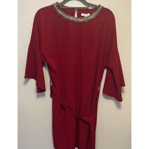 Gilli Red Knee-Length Bell Sleeve Sequin Sparkle Neck Line Holiday Dress Size L